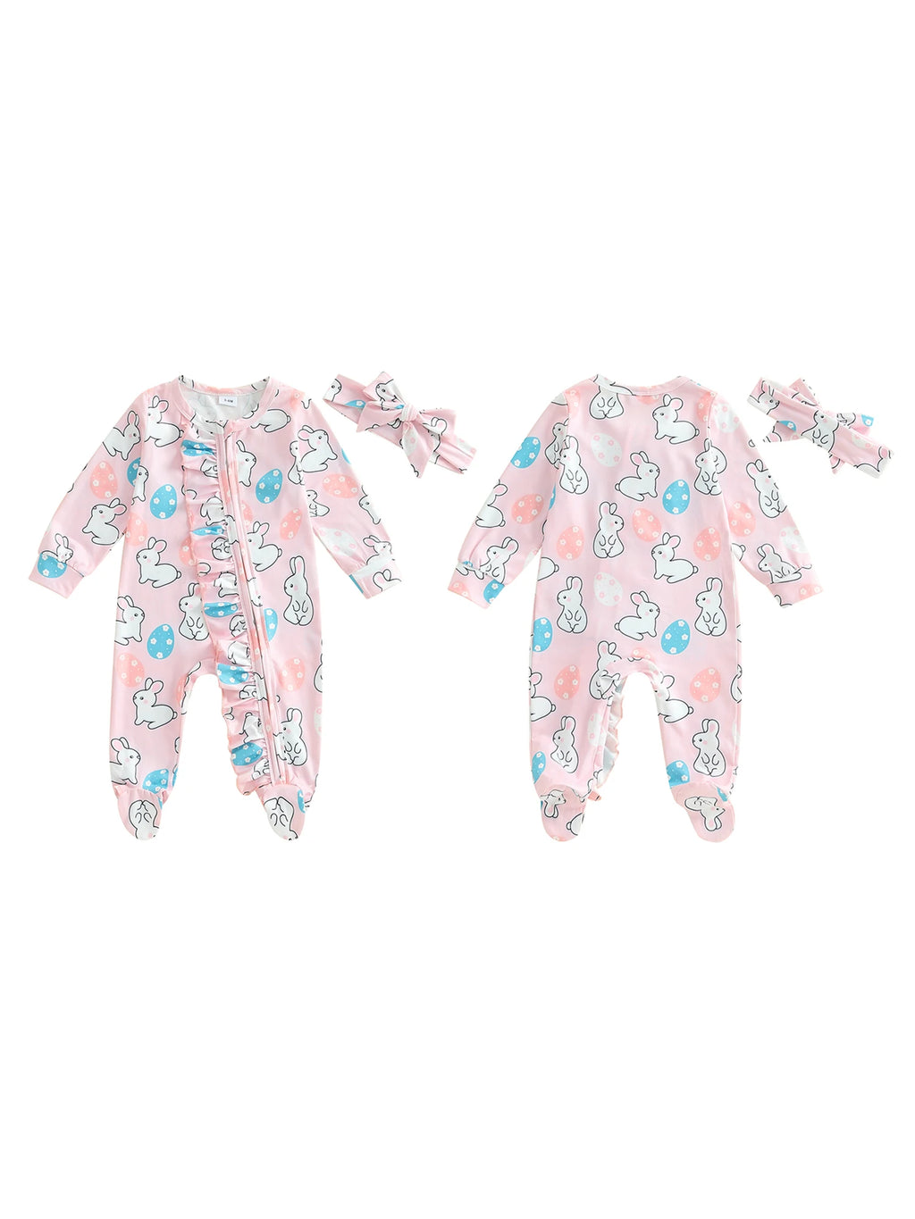 Toddler Girl 2Pcs Spring Outfits Short Sleeve Round Neck Floral Print Romper with Bow Headband Set Infant Clothing for Easter