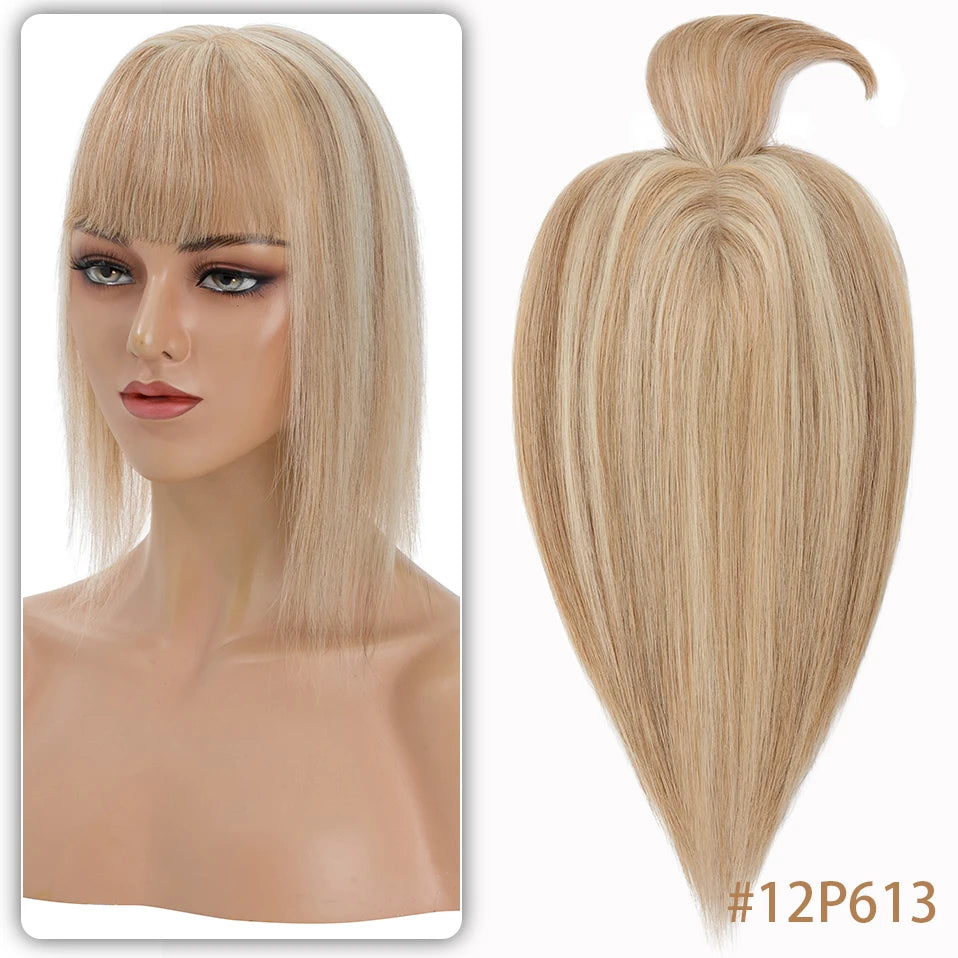 TESS Women Topper 10x12cm Hair Clips Hair Topper Natural Hair Wigs 100% Human Hair Silk Base Clip In Hair Extension Blonde Women