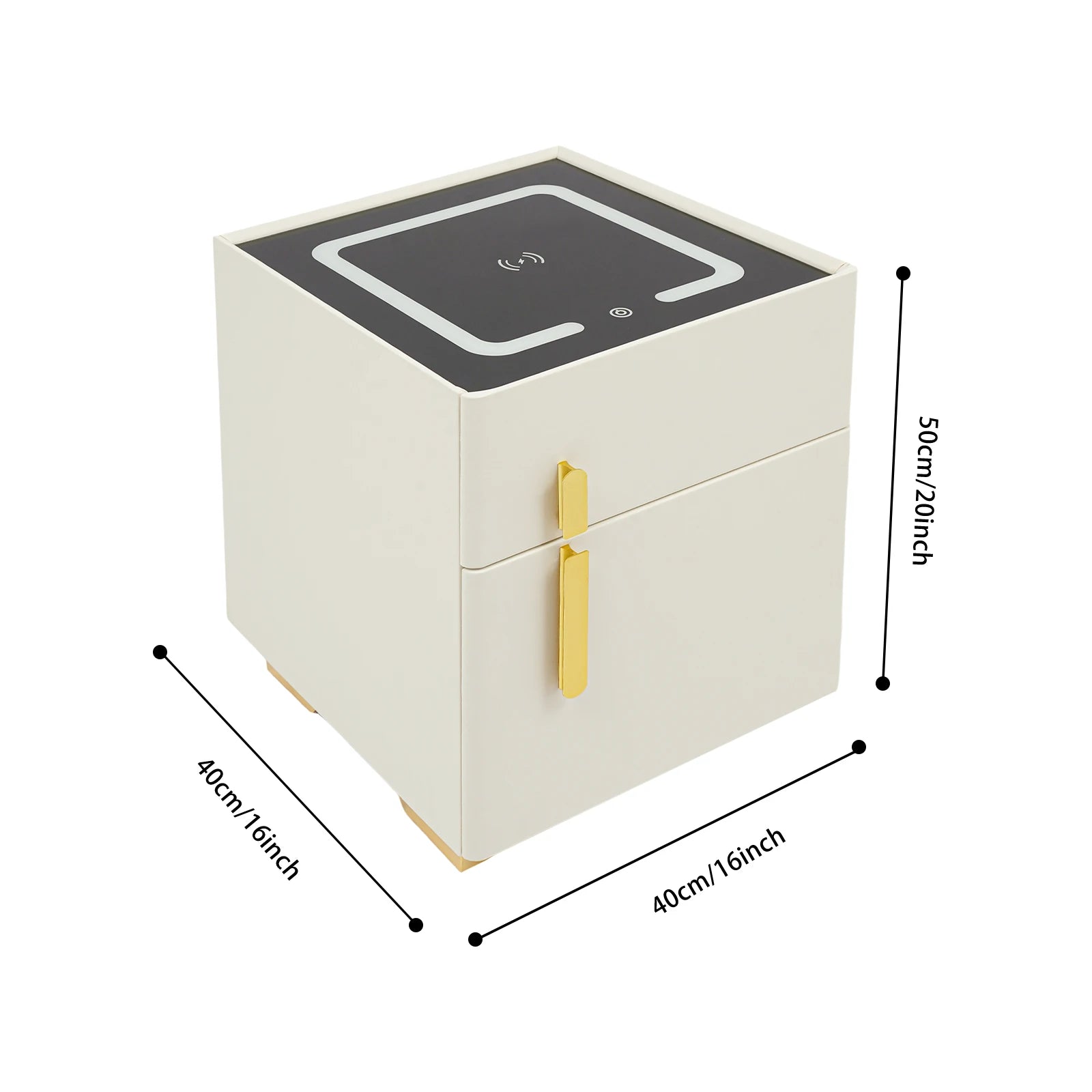 Smart Nightstand w/ Drawer & Safe Wireless Charging Nightstand Solid Wood Night Stand w/ 2 Drawers LED Bedside Tables for Bedroo