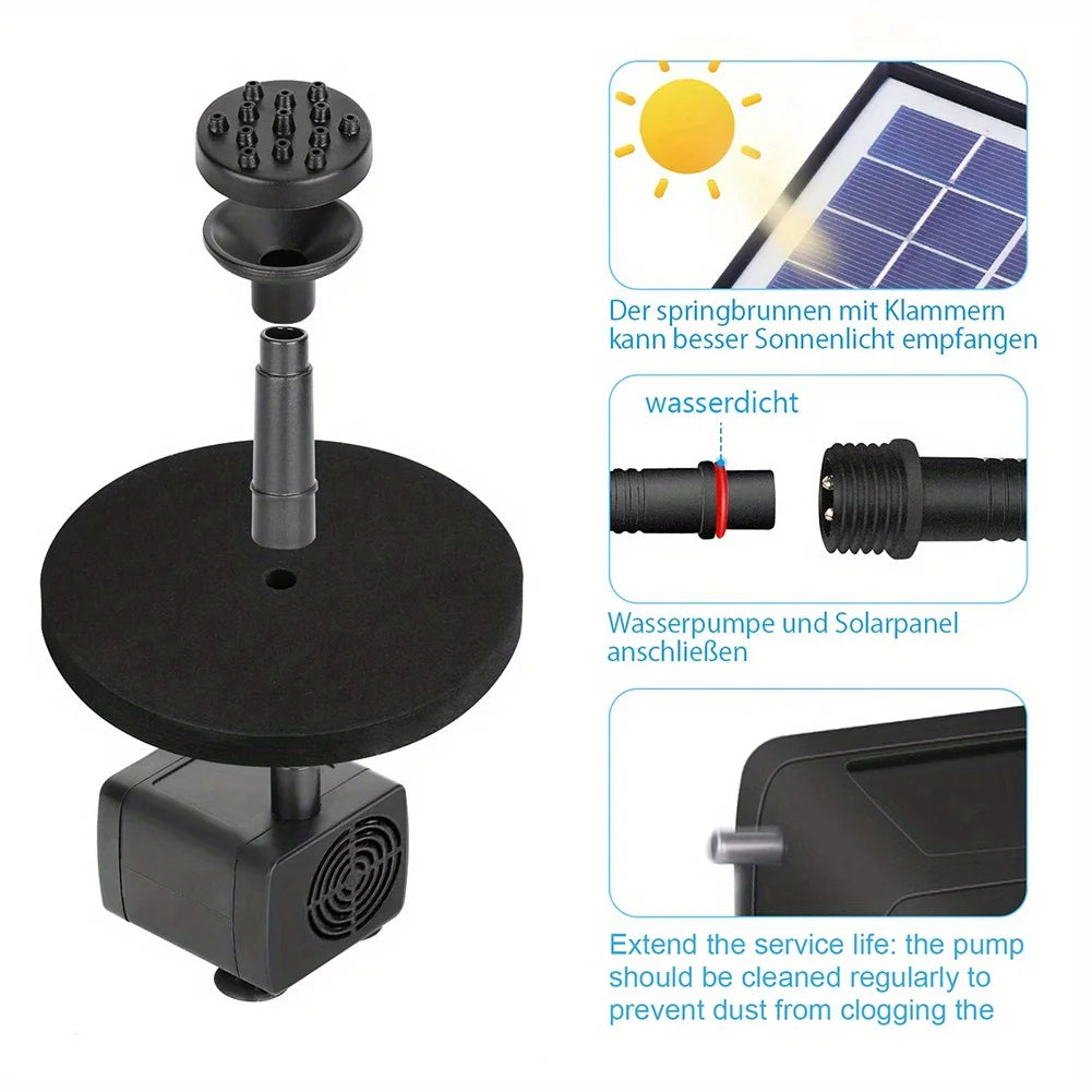 Solar Fountain with 6 Nozzles - 1.4W Solar Panel Floating Water Pump for Bird Baths, Pools, Garden DIY Waterfall Yard Decor