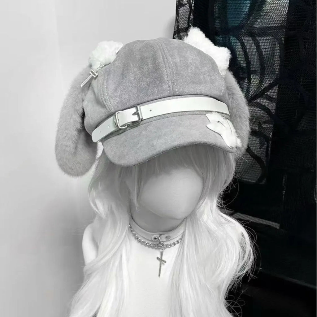 Women's Kawaii Hat Sweet Style New Fashion Cap Grey Dog Eared Cap Subculture Beret Cute Individualistic Embodying Otaku Culture