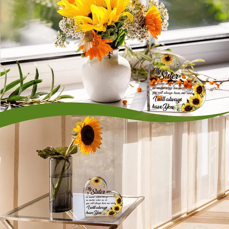Sunflower Friendship Gift. Acrylic bestie or sister present for birthdays & thank yous.