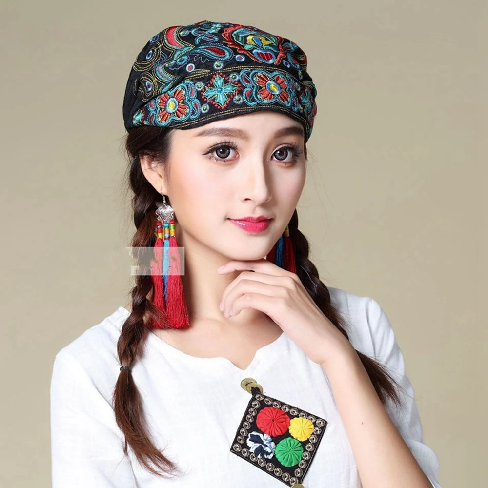 Women Mexican Style Ethnic Vintage Embroidery Flowers Hat Red Print hats for women Beanies Hats