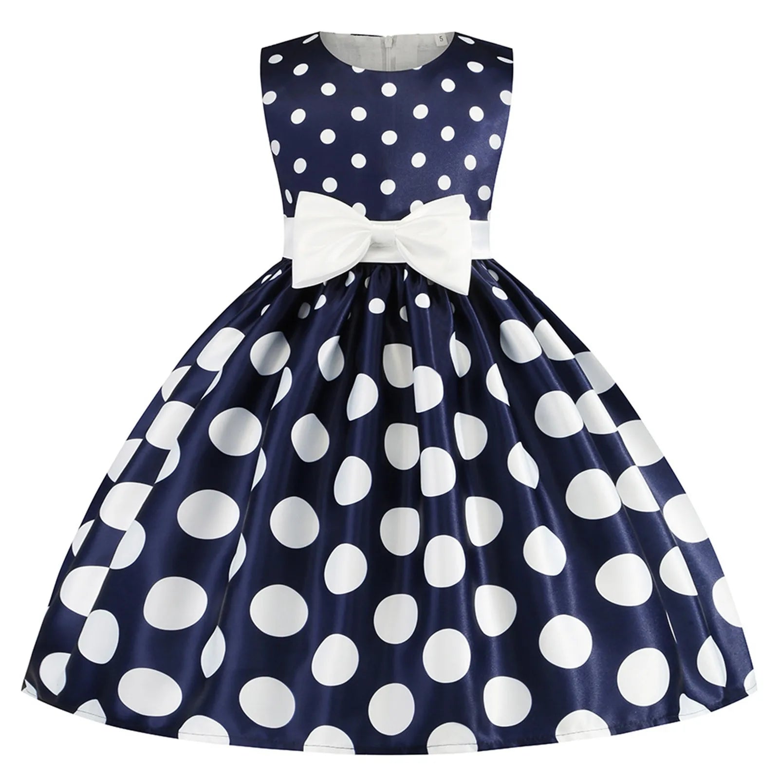 Kids Girls Vintage Dress Easter Polka Dots Print Dress Daily Birthday Dress Short Sleeve 1950s Princess Dress
