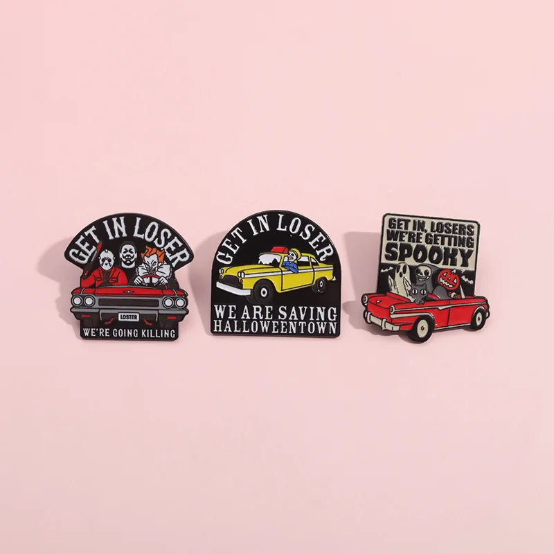 Halloween Bride Couple Badge Scythe Ghost Couch Clown Snake Grave Enamel Brooch Punk Skull Lapel Pins Jewelry Gift Accessories