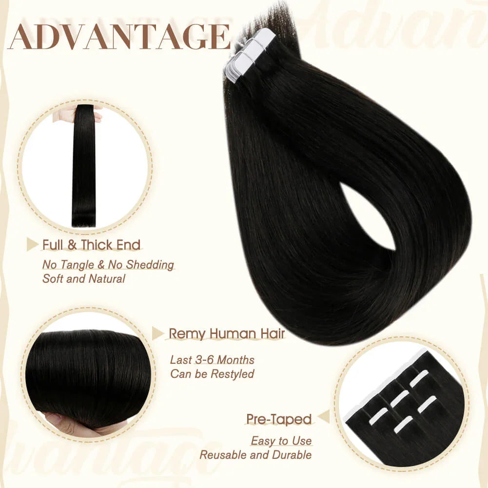 Laavoo Remy Tape in Hair Extension Straight Natural 100% Real Brazilian Hair 12-24inch Remy Skin Weft Tape in Hair Extensions