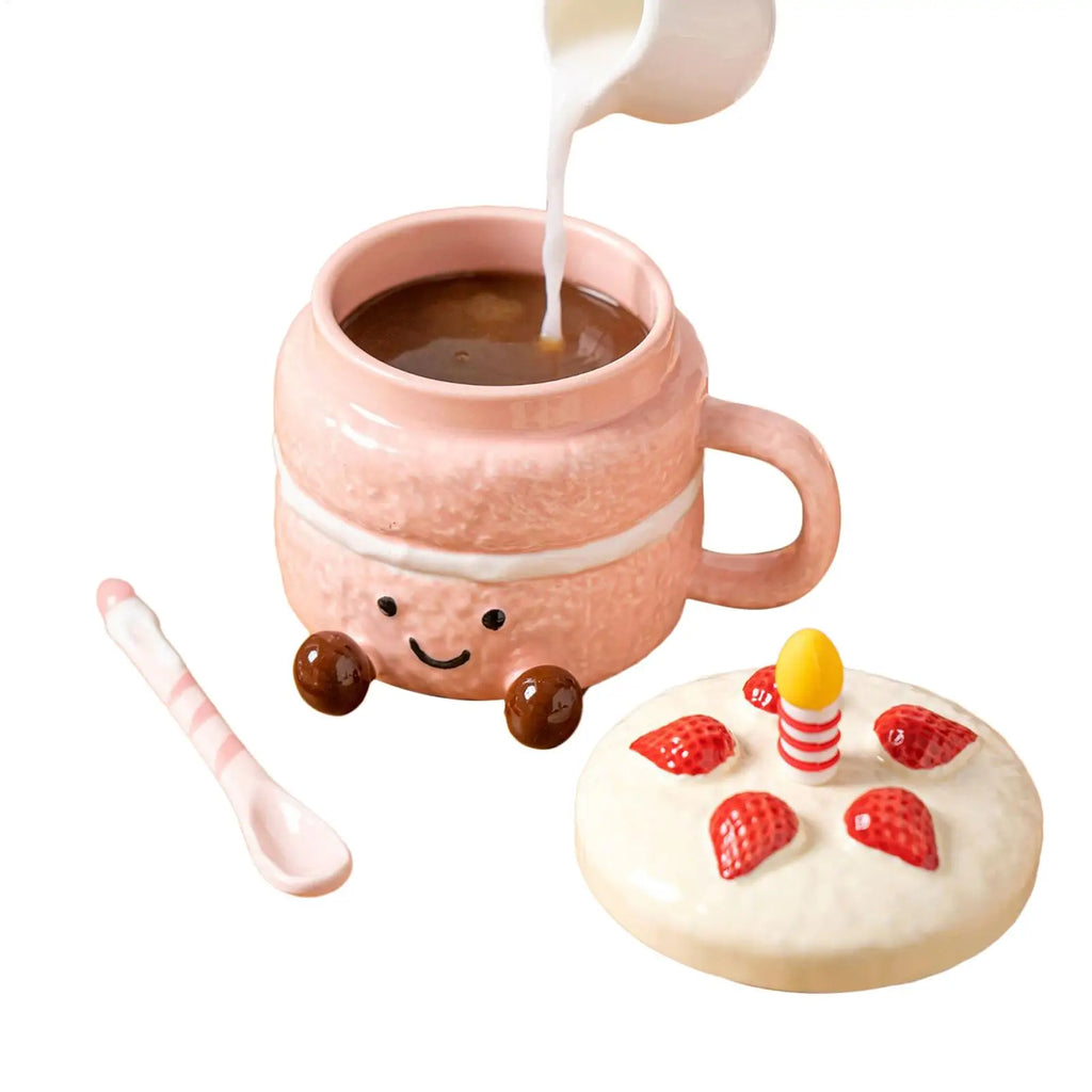 Adorable dessert and cake shaped coffee mug Afternoon Tea Cup Cappuccino Milk Cocoa mug strawberry Coffee Mugs with Lid Spoon