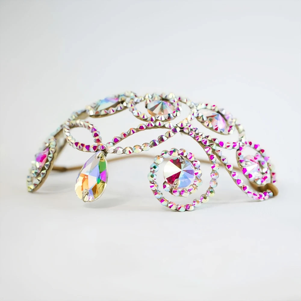 Stonefans Elegant Hollow Forehead Chain Belly Dance Head Decoration Colourful Geometric Rhinestone Headpiece Jewelry Ballroom