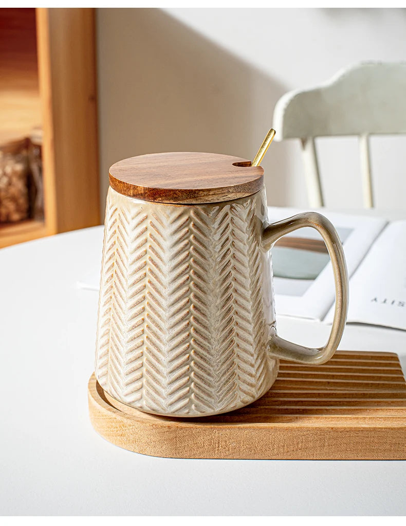 760ml Creative Retro style Mug breakfast cereal milk cute ceramic cup daily household insulated coffee tea cup with spoon