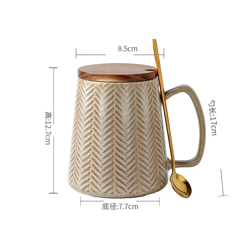 760ml Creative Retro style Mug breakfast cereal milk cute ceramic cup daily household insulated coffee tea cup with spoon