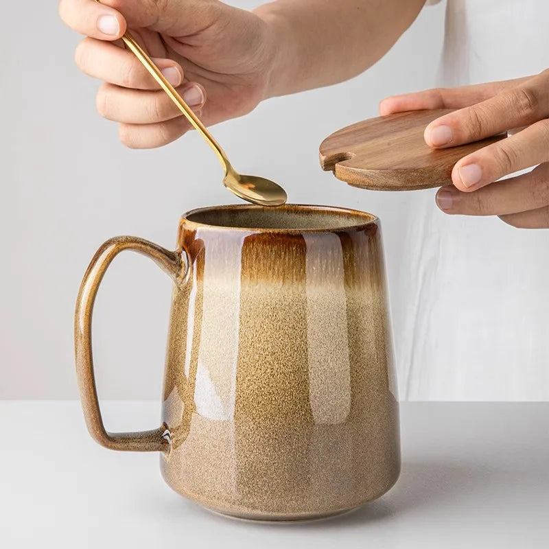 760ml Creative Retro style Mug breakfast cereal milk cute ceramic cup daily household insulated coffee tea cup with spoon