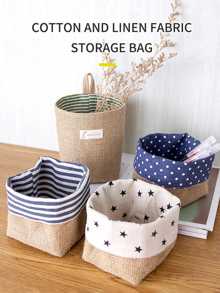 Nordic Style Small Hanging Wall Pocket Storage Basket Sack Sundries Organizer Cosmetic Organizer Cotton Linen Toy Storage Bag