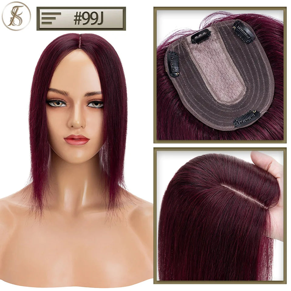 TESS 10x12cm Hair Toppers Natural Hair Wigs 3.5x9cm Women Topper Human Hair Clip In Hair Extensions Blonde Brown Women Hairpiece