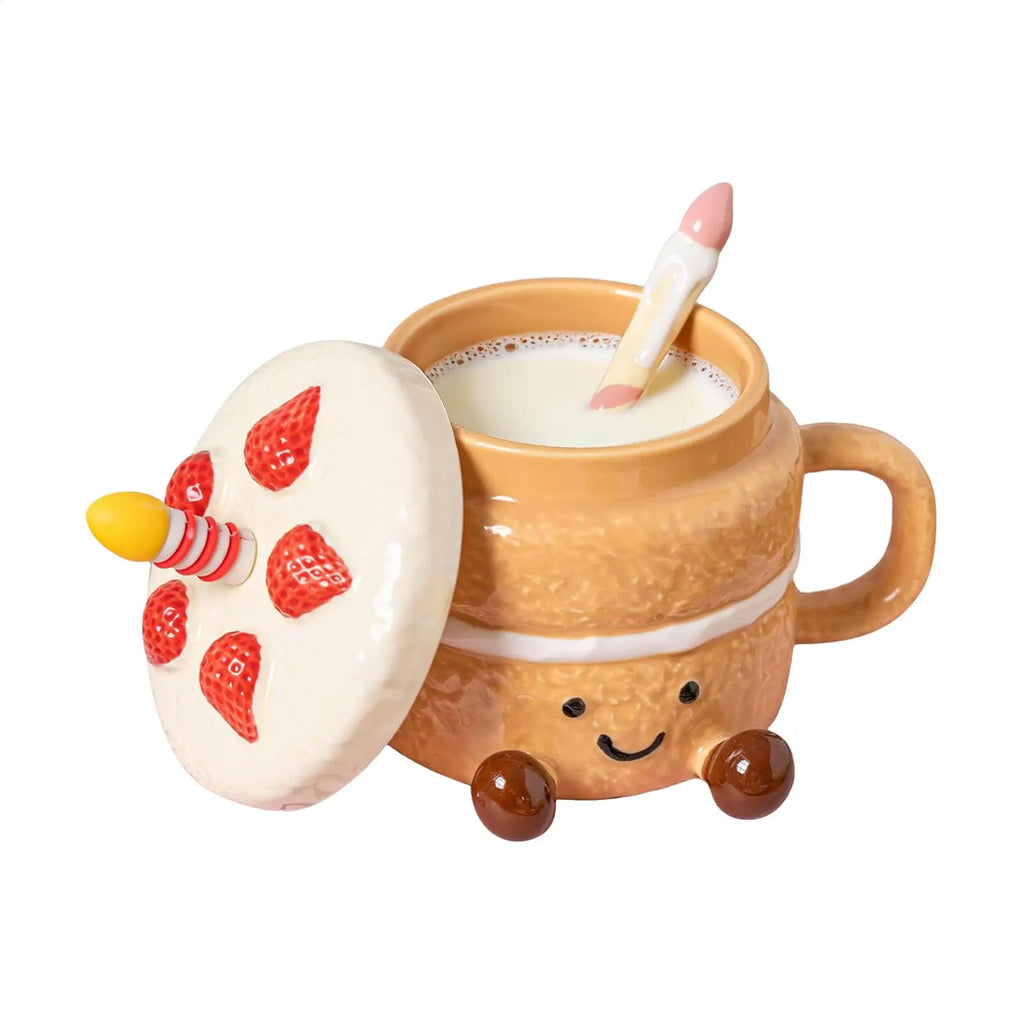 Adorable dessert and cake shaped coffee mug Afternoon Tea Cup Cappuccino Milk Cocoa mug strawberry Coffee Mugs with Lid Spoon