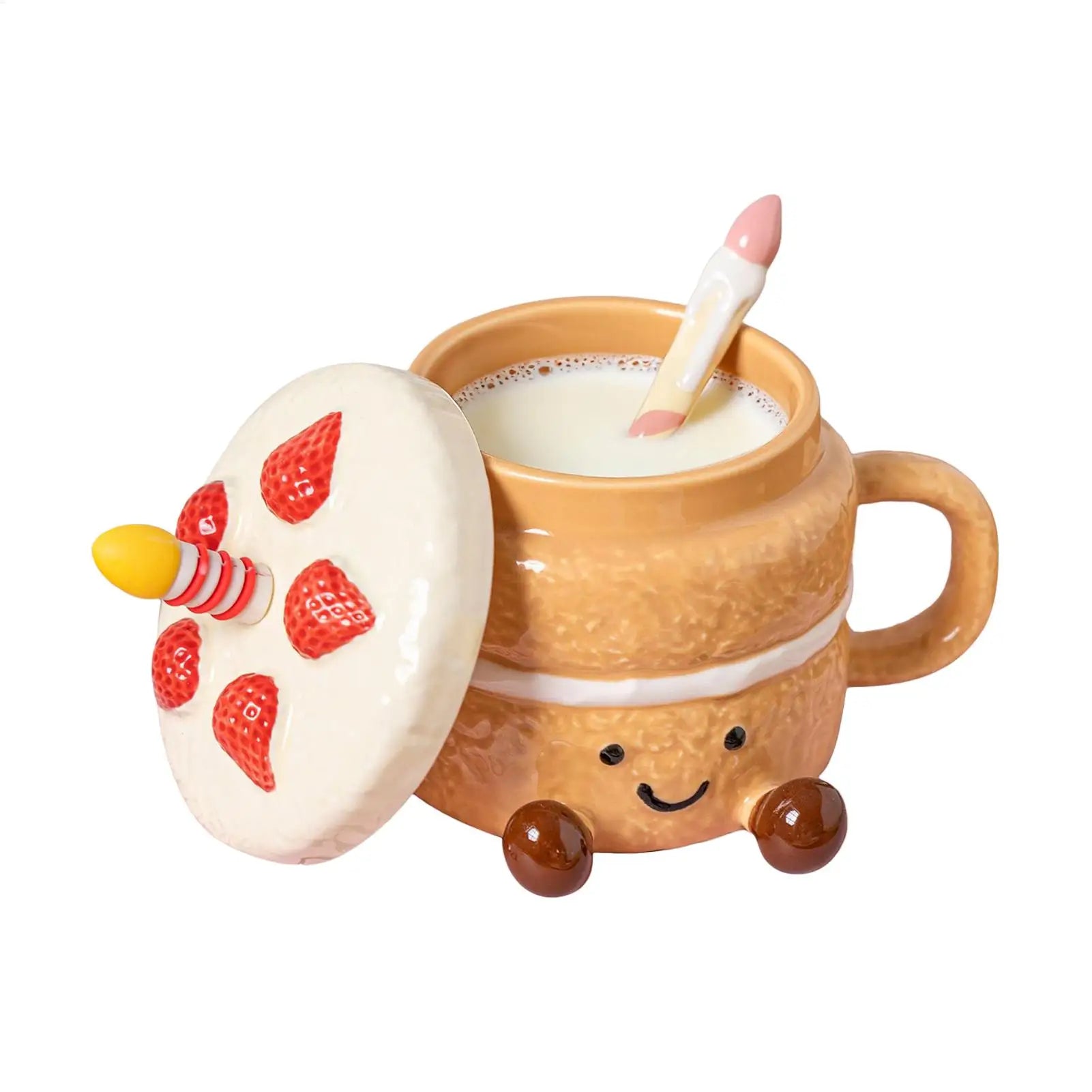 Adorable dessert and cake shaped coffee mug Afternoon Tea Cup Cappuccino Milk Cocoa mug strawberry Coffee Mugs with Lid Spoon
