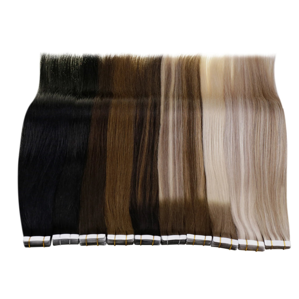 Laavoo Remy Tape in Hair Extension Straight Natural 100% Real Brazilian Hair 12-24inch Remy Skin Weft Tape in Hair Extensions