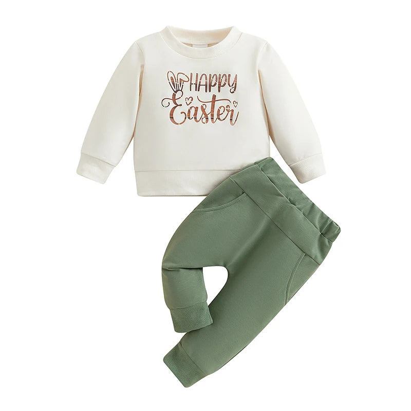 Adorable Infant Easter Clothing Set with Cute Bunny Print Long Sleeve Top and Matching Pants for Baby Boys and Girls