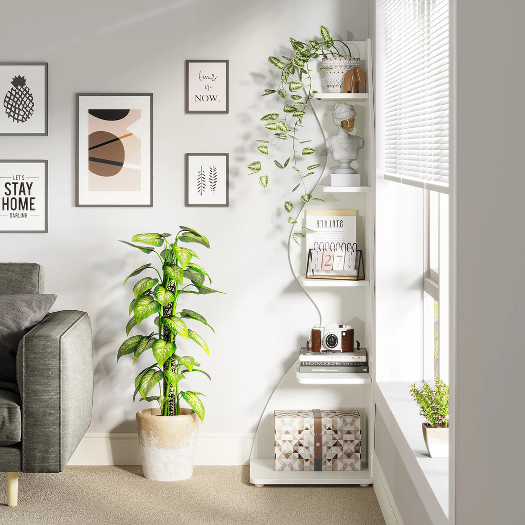 Tribesigns Corner Shelf, Modern 5-Tier Wall Corner Bookshelf, Stylish Corner Small Bookcase Storage Rack Plant Stand