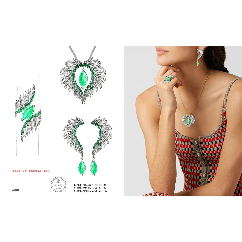 GEM'S BALLET Angel Wings Feather 925 Sterling Silver Earrings For Women Jewelry Anniversary Gift Natural Green Agate Amethyst