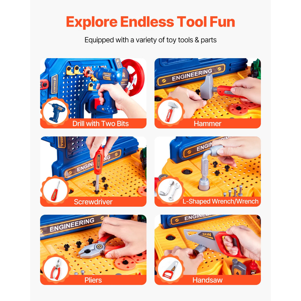 SucceBuy 181pcs Kids Tool Bench Realistic Transformable Tool Set with Toddler Bench Pretend Play Learning Gift for Children Toys