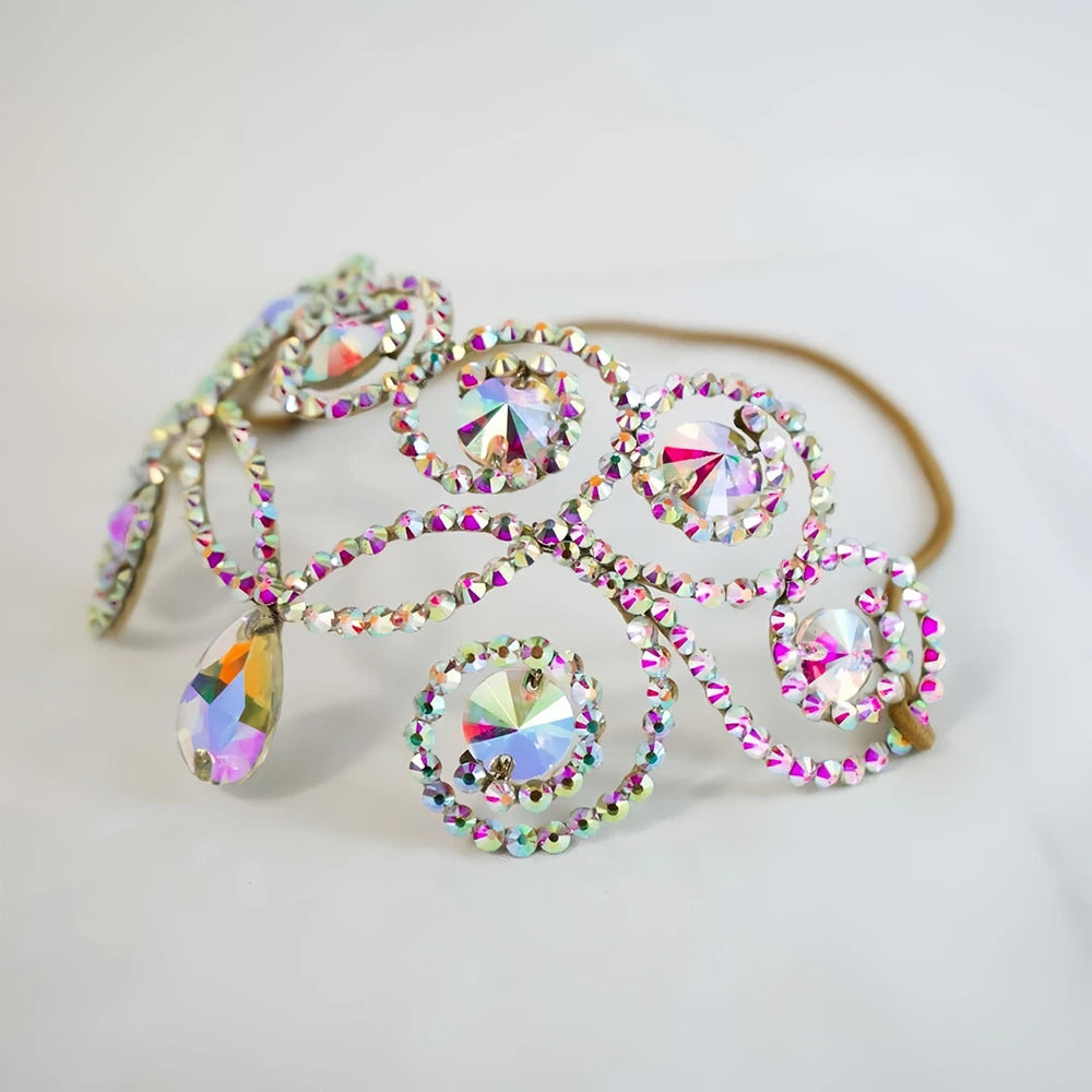 Stonefans Elegant Hollow Forehead Chain Belly Dance Head Decoration Colourful Geometric Rhinestone Headpiece Jewelry Ballroom