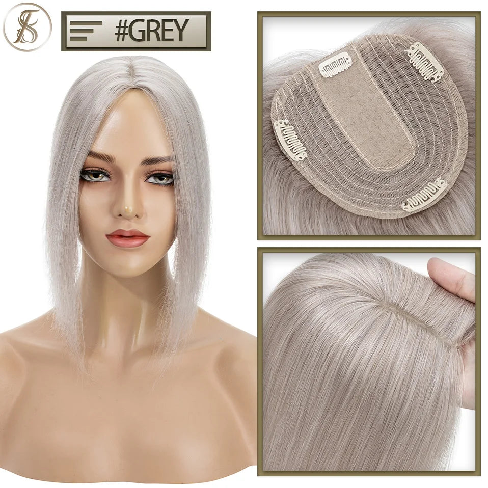 TESS 10x12cm Hair Toppers Natural Hair Wigs 3.5x9cm Women Topper Human Hair Clip In Hair Extensions Blonde Brown Women Hairpiece