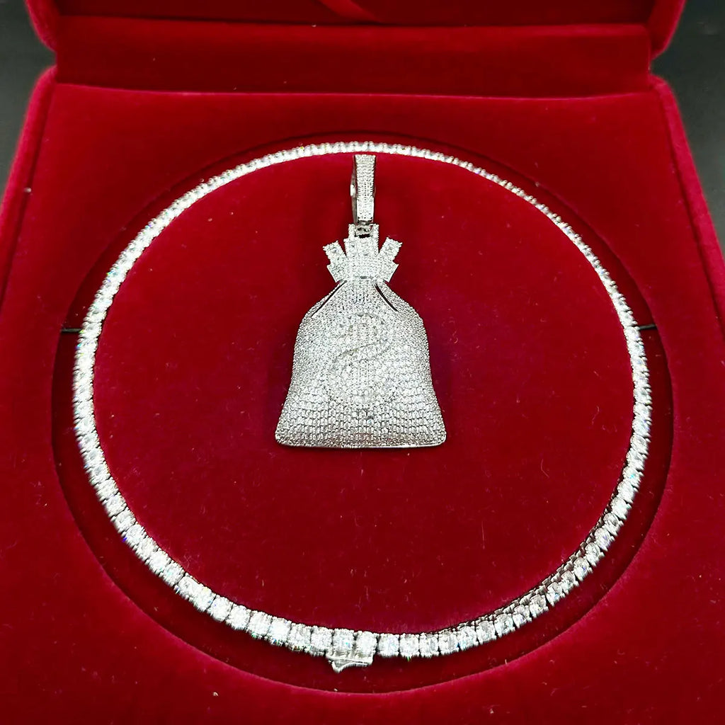 Aokaishen Money Bag Pendant Gold Color Bling Cubic Zircon Men's Hip Hop Necklace Jewelry