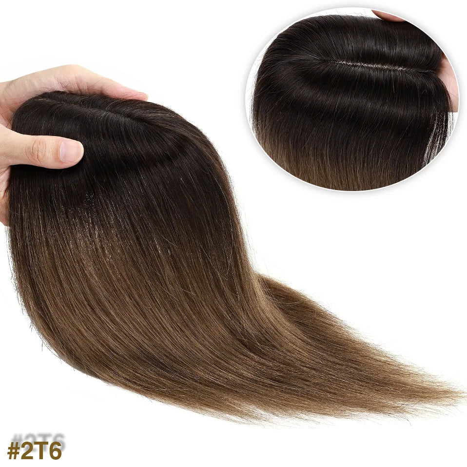 S-noilite 7x13cm Hair Toppers Human Hair For Women Natural Hair Topper Wigs Women Topper Silk Base Hair Clip In Hair Extensions