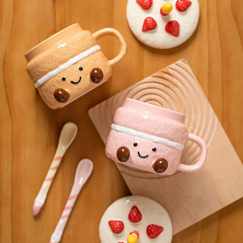 Adorable dessert and cake shaped coffee mug Afternoon Tea Cup Cappuccino Milk Cocoa mug strawberry Coffee Mugs with Lid Spoon