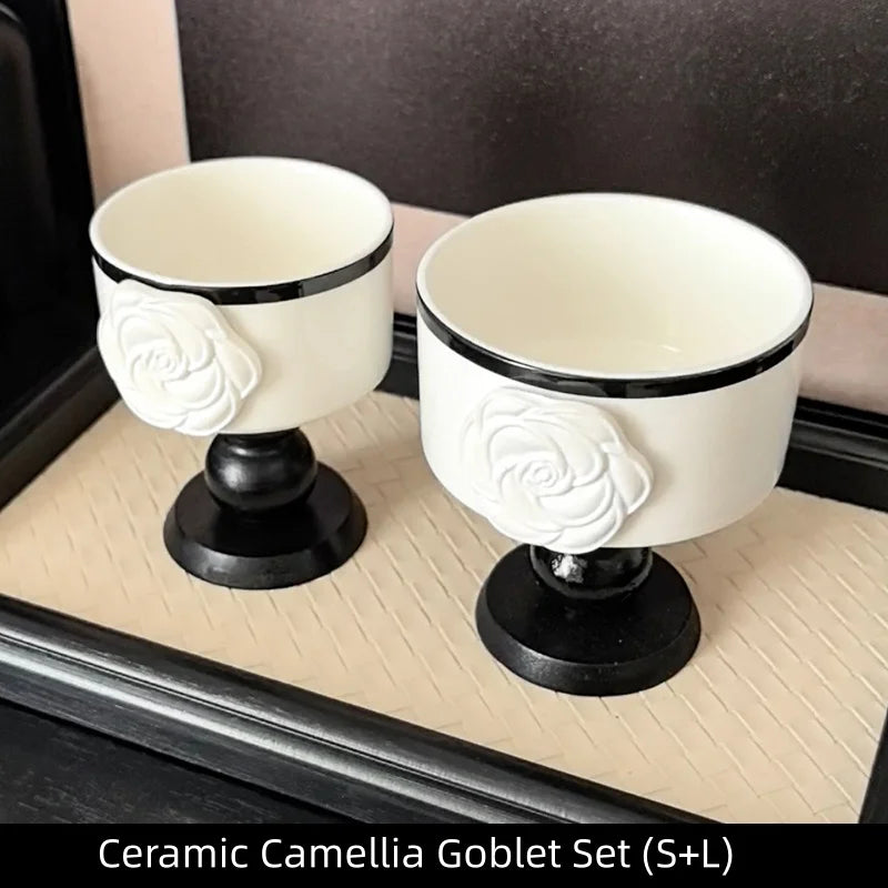 Vintage Camellia Embossed Coffee Mug Ceramic Retro Globot Cup, Stylish Retro Luxury Drinkware for Home Use