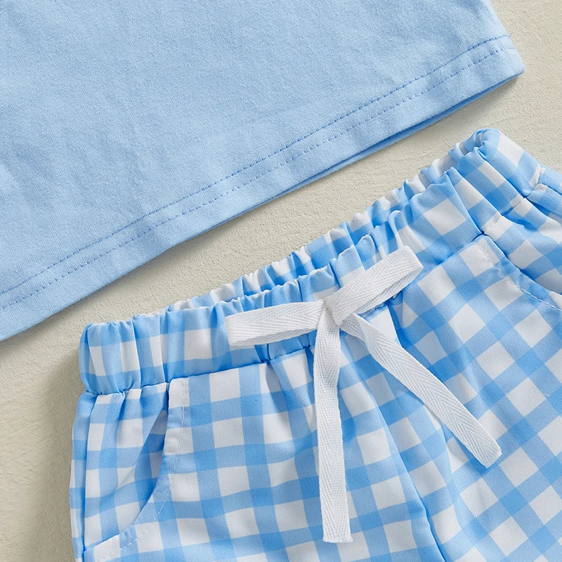 Adorable Baby Girl Easter Outfit Set with Short Sleeve Top and Plaid Shorts - Cute Toddler Spring Clothing Ensemble