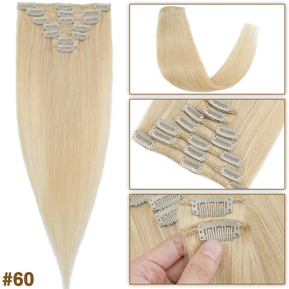 S-noilite 65g Clip In Hair Extensions Human Hair Natural Extension Hair Clips 7Pcs/Set 15"-22" Full Head Clip In Natural Hair