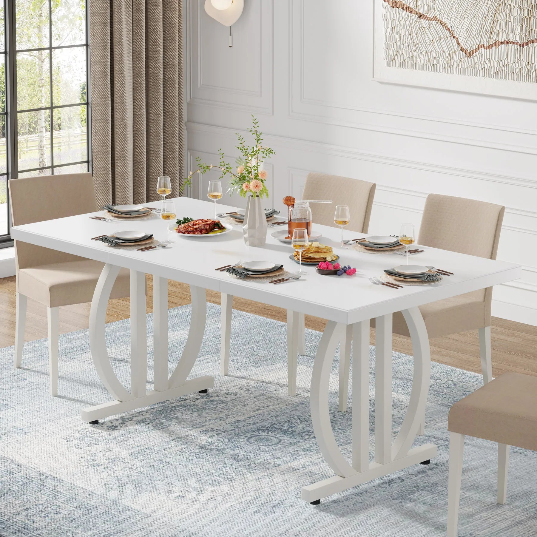 Tribesigns Dining Table for 4-6 People, 63-Inch Large Dinner Table with Heavy Duty Metal Frame, Modern Industrial Kitchen Table