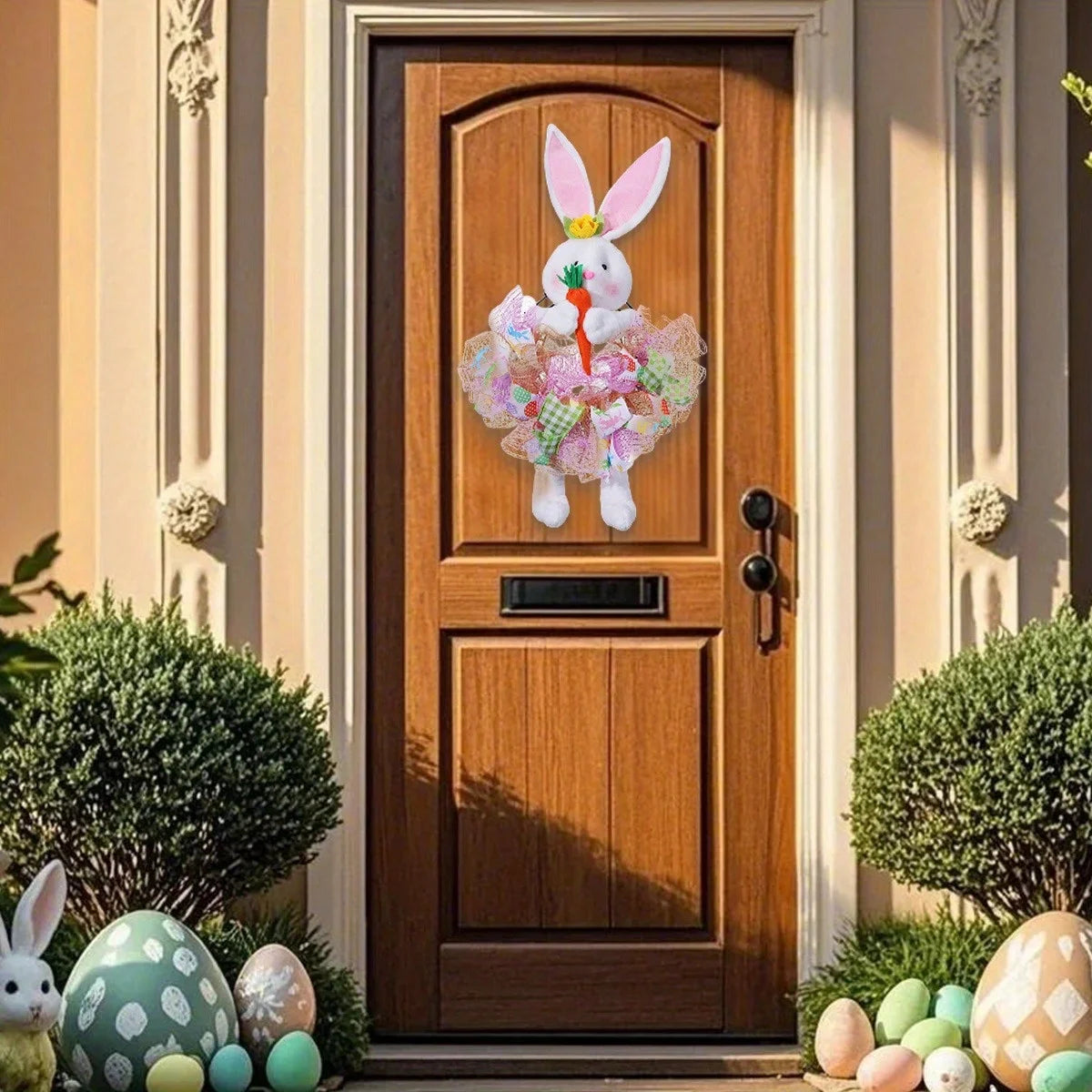 Easter Bunny Wreaths for Front Door, 28.3in Easter Wreath Rabbit Wreaths with Bunny Ears, Legs and Ribbons, Spring