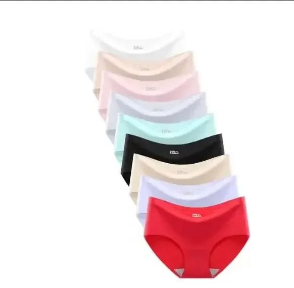 9-Pack Seamless Women Underwear Ice Silk, Mid Waist Comfortable Panty Set, Breathable Monochrome Briefs for Girls Daily Wear