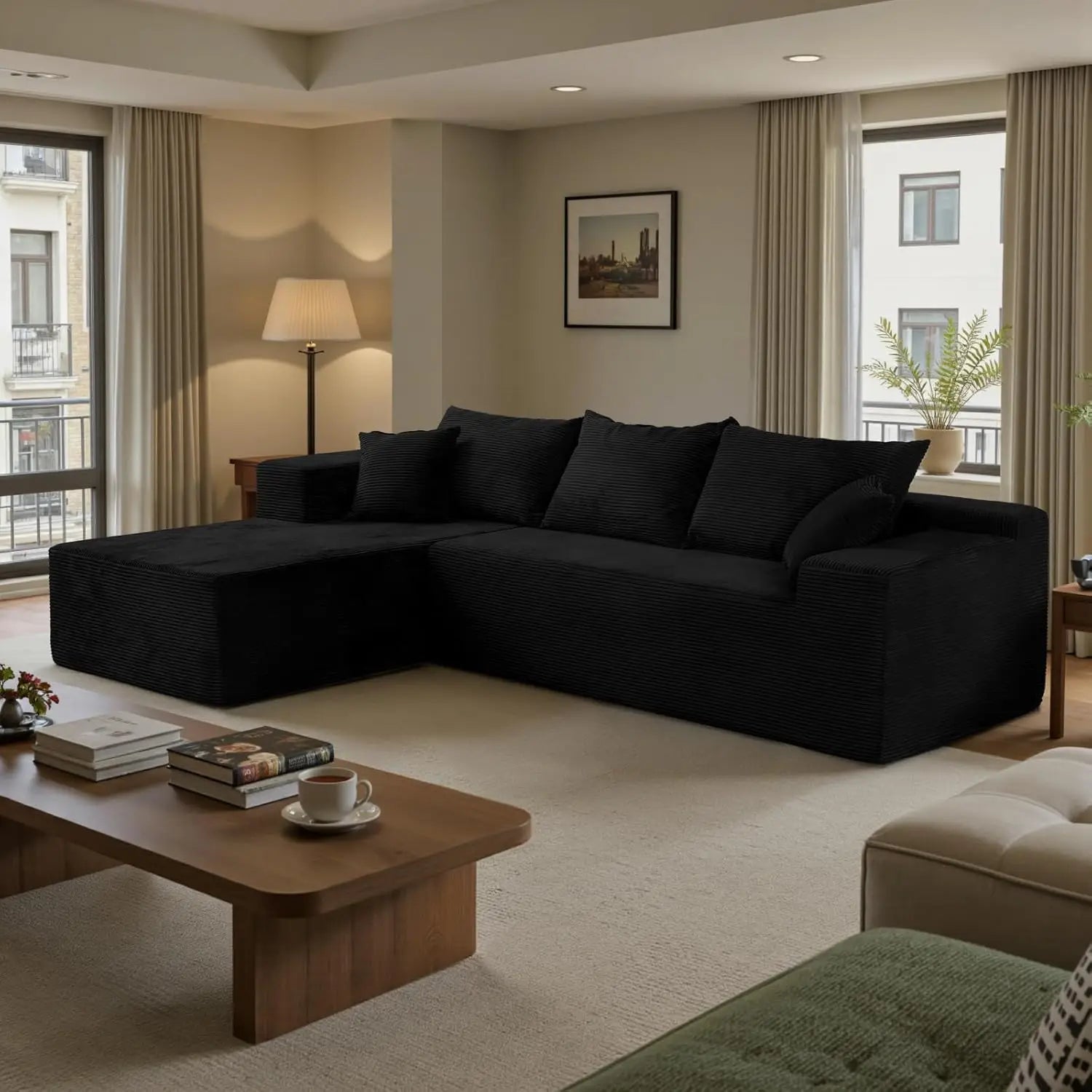 L-Shape Sectional Sofa with Chaise Deep Seat Modular Box Living Room No Assembly Customized