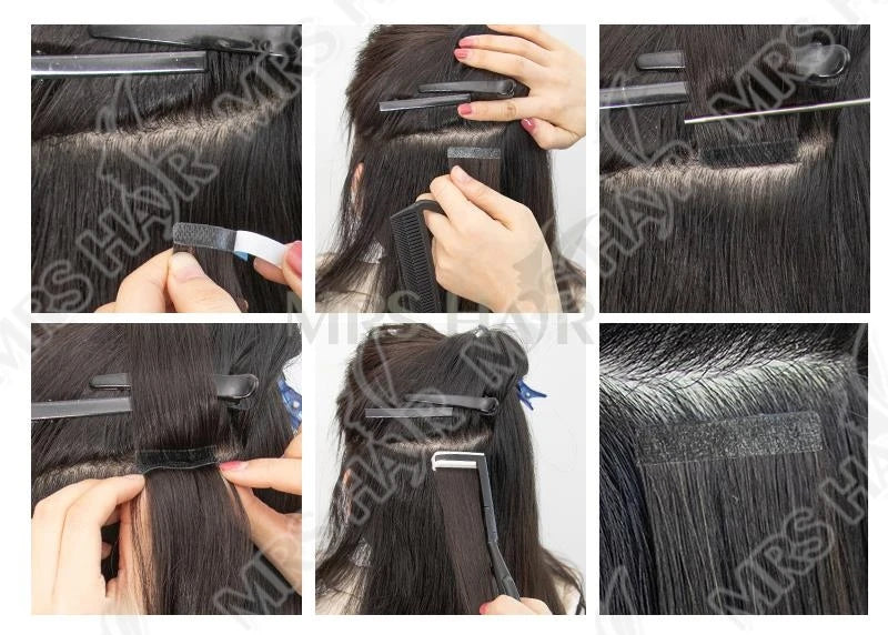 MRSHAIR Tape in Hair Extensions Human Hair Silk Straight Cuticle Remy Tape in Extensions Skin Weft 20pcs/Pack 12-24inch Tape Ins