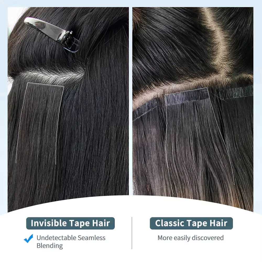 25 pcs Straight Tape In Hair Extensions 100% Human Hair 30 Inch Brazilian Invisible Seamless Weft PU Tape In Raw Hair Extensions