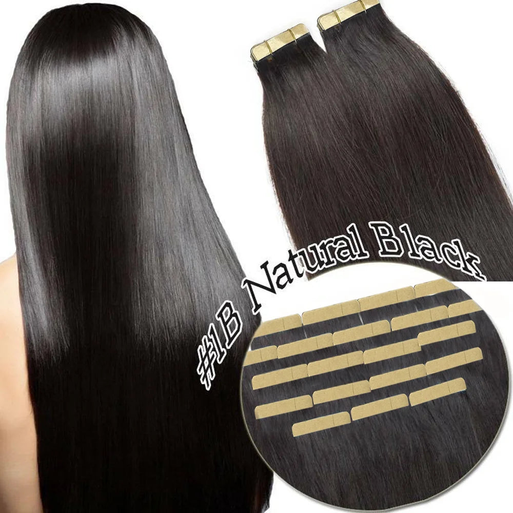 Straight Tape in Hair Extensions Human Hair Brazilian Hair 100% Human Hair Extensions Skin Weft Adhesive Glue On Salon Quality