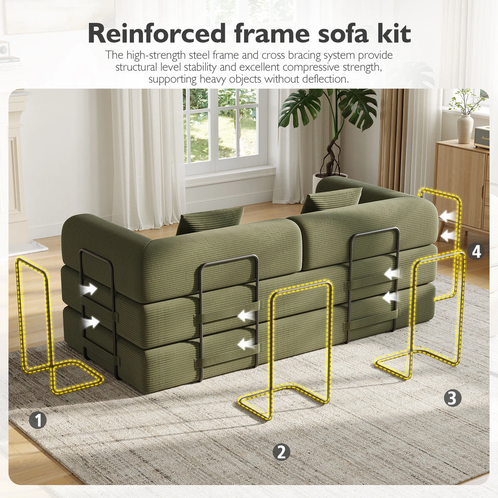 Convertible Floor Sofa Bed with Fixed-Shape Frame,  5-in-1 DIY Combination Modular Sofa,  for Living Room Bedroom Playroom