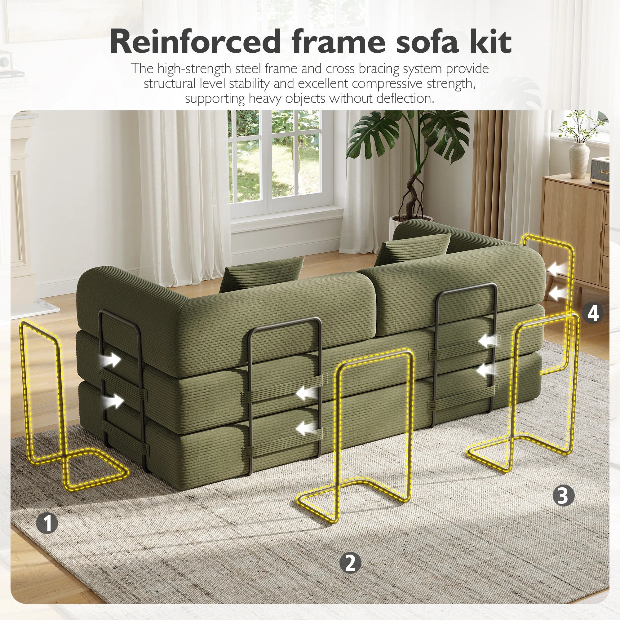Convertible Floor Sofa Bed with Fixed-Shape Frame,  5-in-1 DIY Combination Modular Sofa,  for Living Room Bedroom Playroom