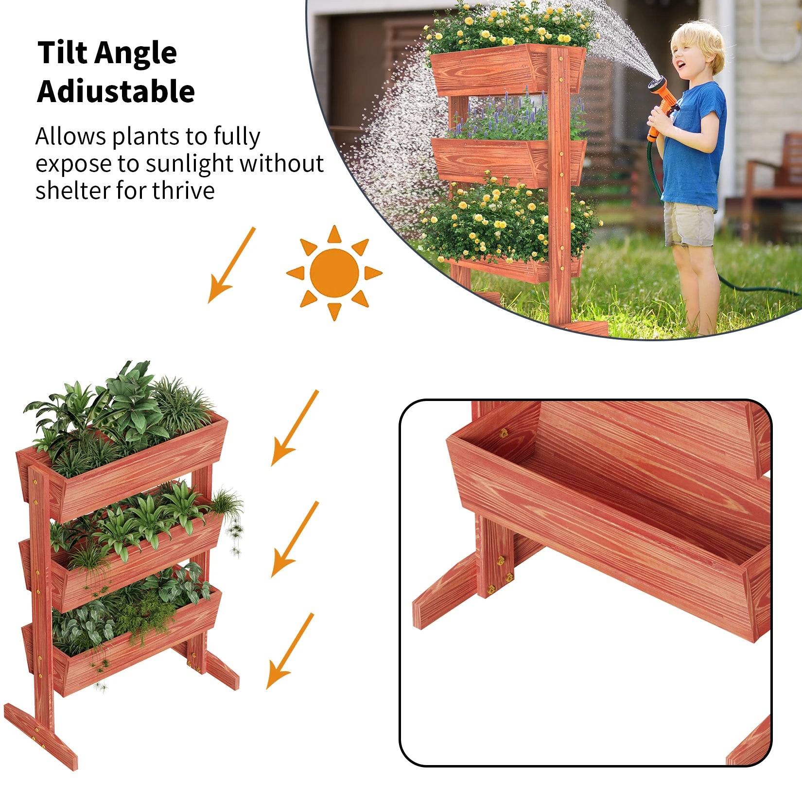 4 Tier Vertical Raised Planter Box Elevated Garden Bed Outdoor Wooden Herb Planter Ladder Vegetable Troughs
