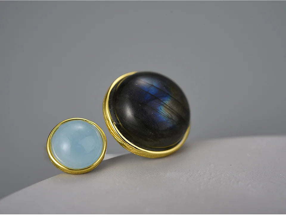 Lotus Fun Real 925 Sterling Silver Natural Labradorite Moonlight Gemstones Ring Fine Jewelry Mysterious Lake Rings for Women