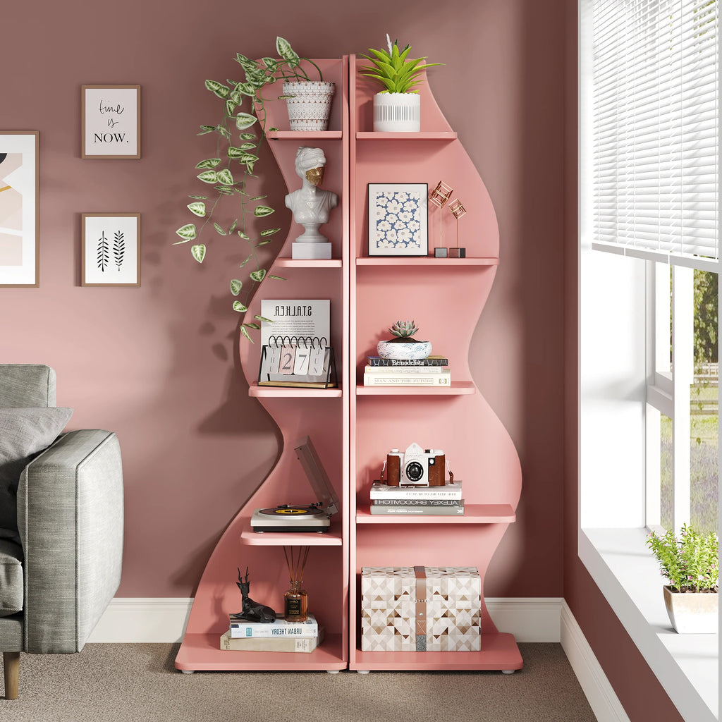 Tribesigns Corner Shelf, Modern 5-Tier Wall Corner Bookshelf, Stylish Corner Small Bookcase Storage Rack Plant Stand