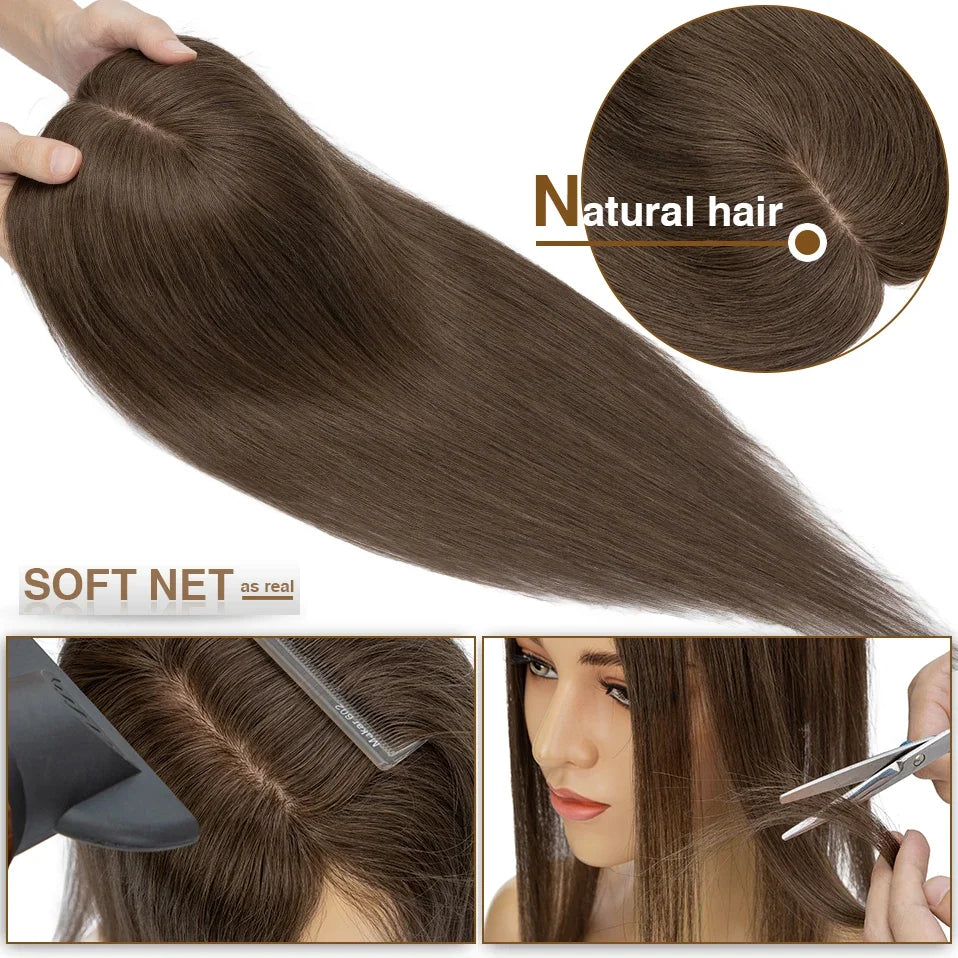 S-noilite 9x12cm Natural Hair Clip-In Hair Extension Toppers Human Hand Hook Hairpiece 10' 16' Reverse Hair Clip Wigs