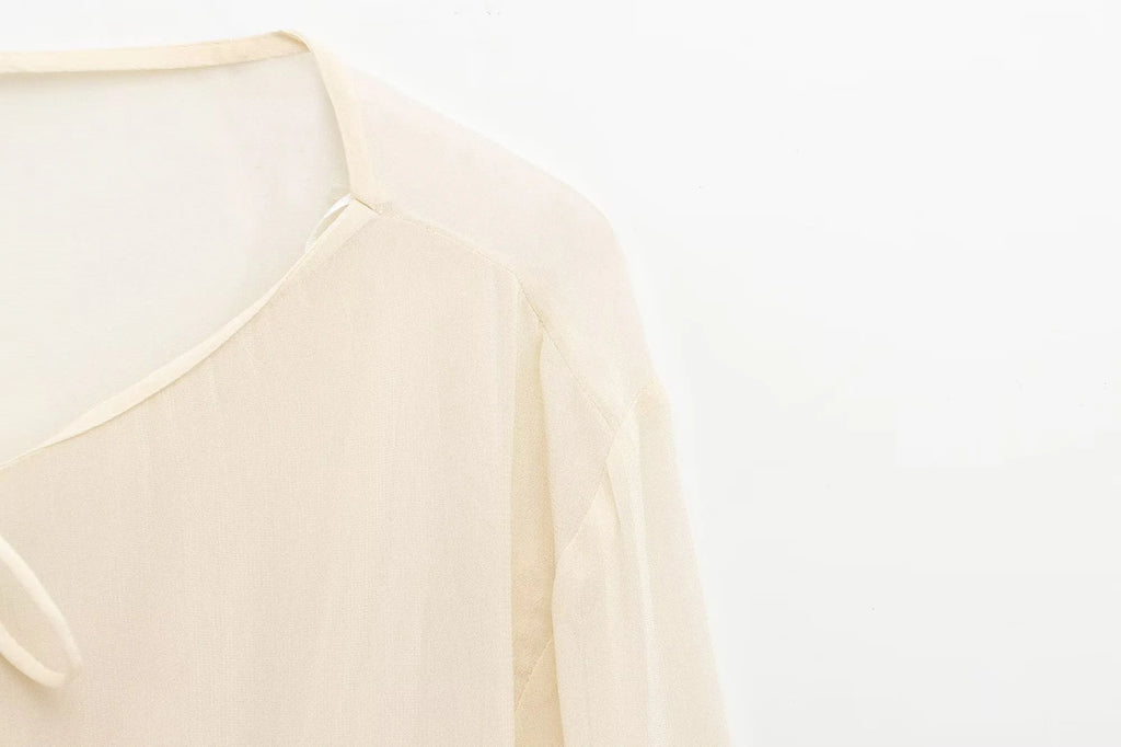 Spring New Product Spicy Girl High End Layered Decoration Romantic Style Translucent Trumpet Sleeve Shirt