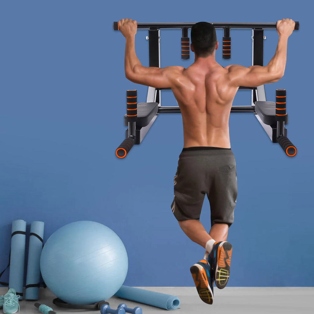 Wall Mounted Pull Up Bar Dip Stand, Indoor Home Gym Workout Equipment, 200kg Load-bearing Dip Station