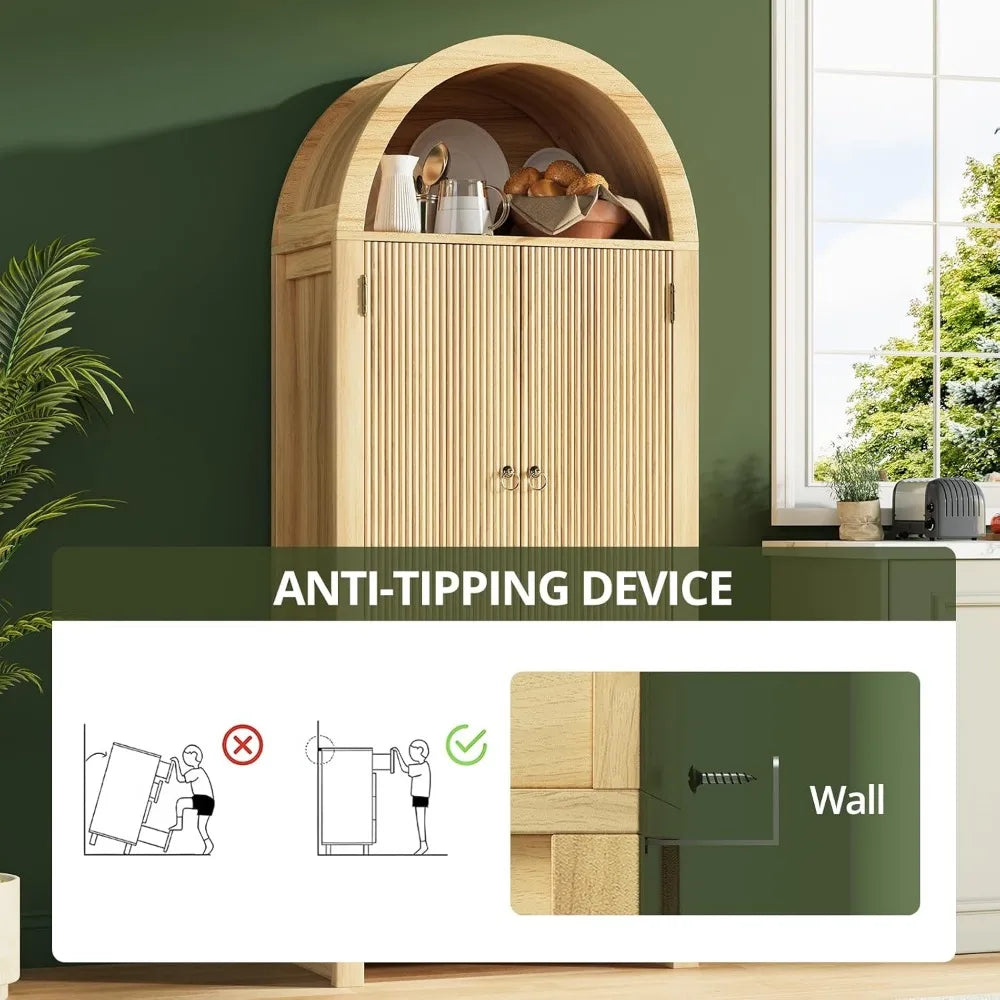 Fluted Arched Cabinet with Doors, Wood Pantry Storage Cabinet with Large Drawers, Modern Versatile Bookcase ,Customized