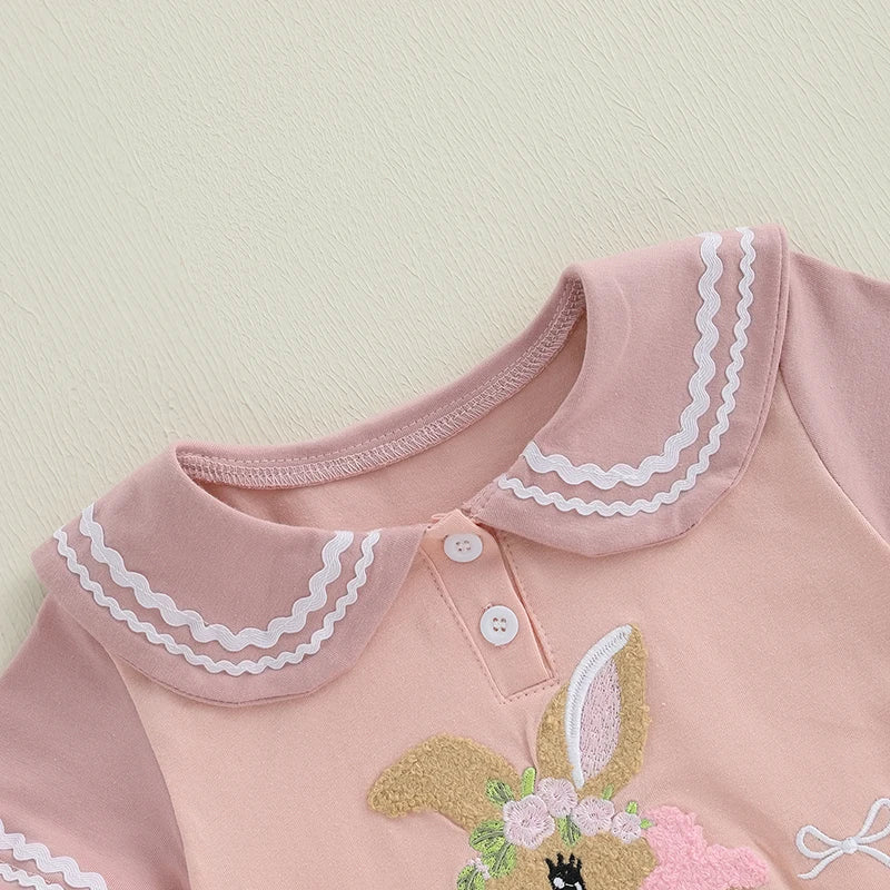 Adorable Infant Easter Jumpsuit with Sweetheart Neckline and Bunny Appliqué Short Sleeve Newborn Sailor Romper Outfit