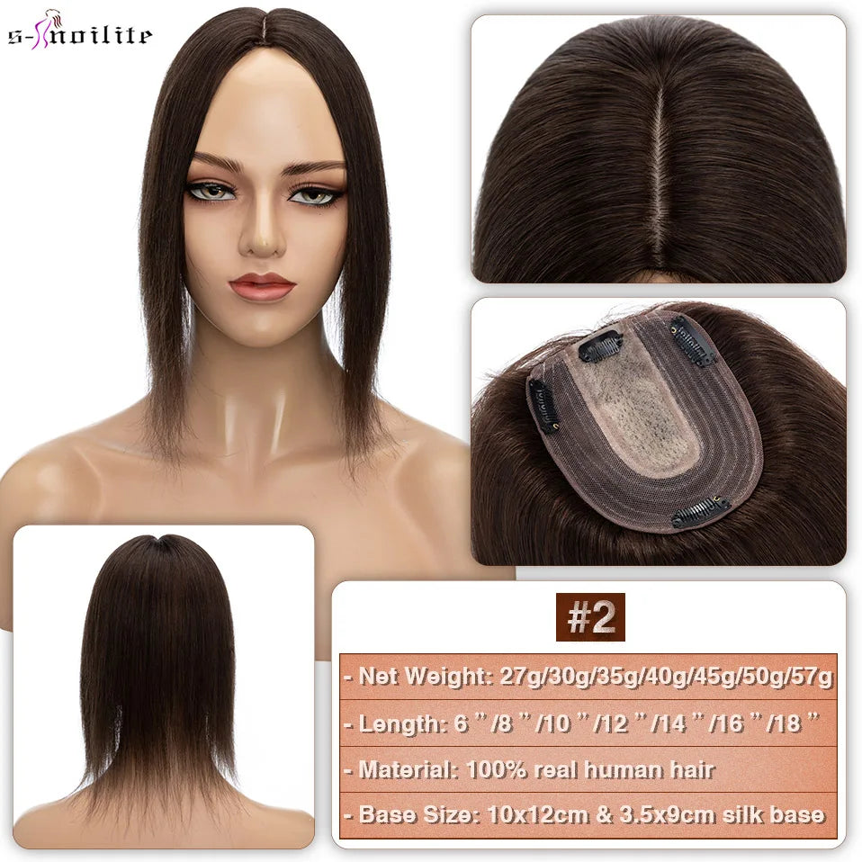 S-noilite 10x12cm Hair Toppers 3.5x9cm Silk Base Natural Hair Wig 100% Human Hair For Women Hairpiece Clip In Hair Extensions